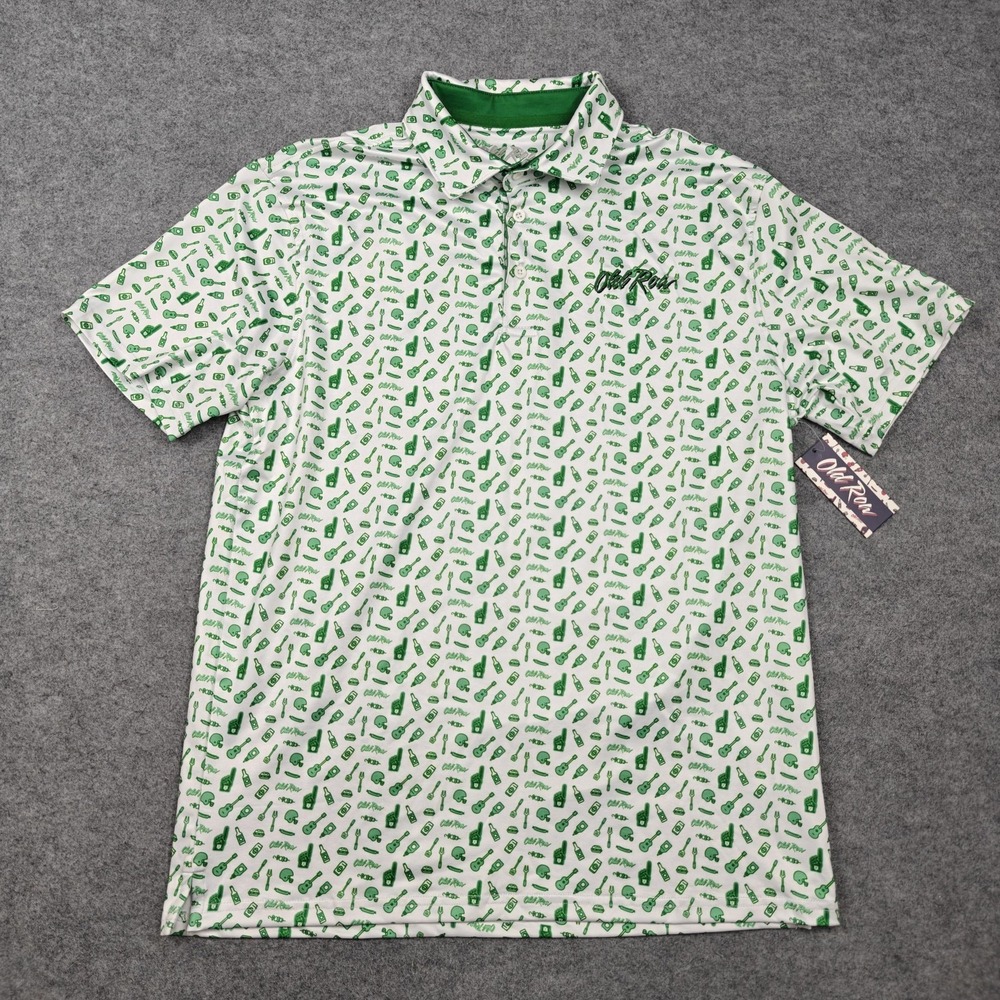 Old Row Polo Shirt Mens Medium White Tailgater Print Stretch Golf Casual New